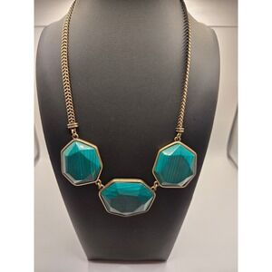 Chloe + Isabel Hexagon Faux Malachite Statement Necklace Antique Brass Teal